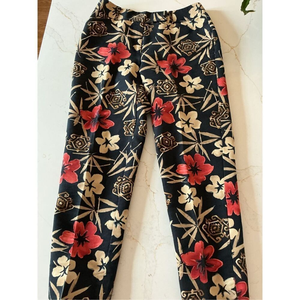 Talbots Collection Silk Blend Cropped Pants Sz 8 Black Floral